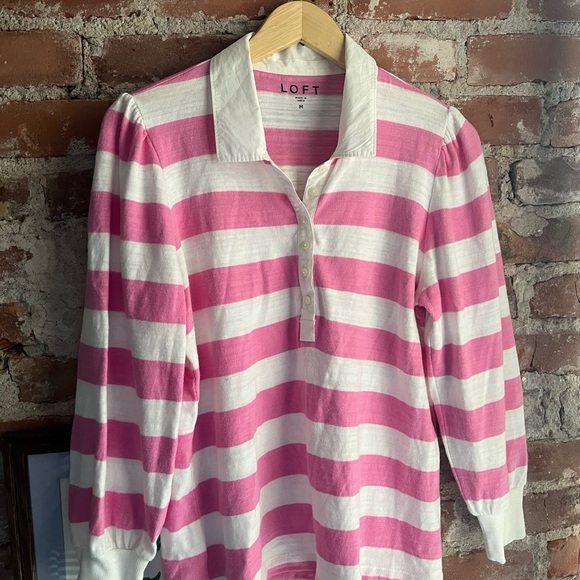 loft pink & white striped rugby collar top - Picture 3 of 6